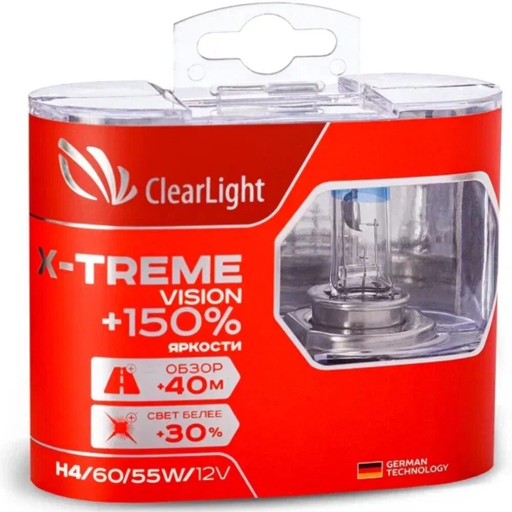 Лампа 12V H4 60/55W +150% ClearLight X-treme Vision 2 шт.